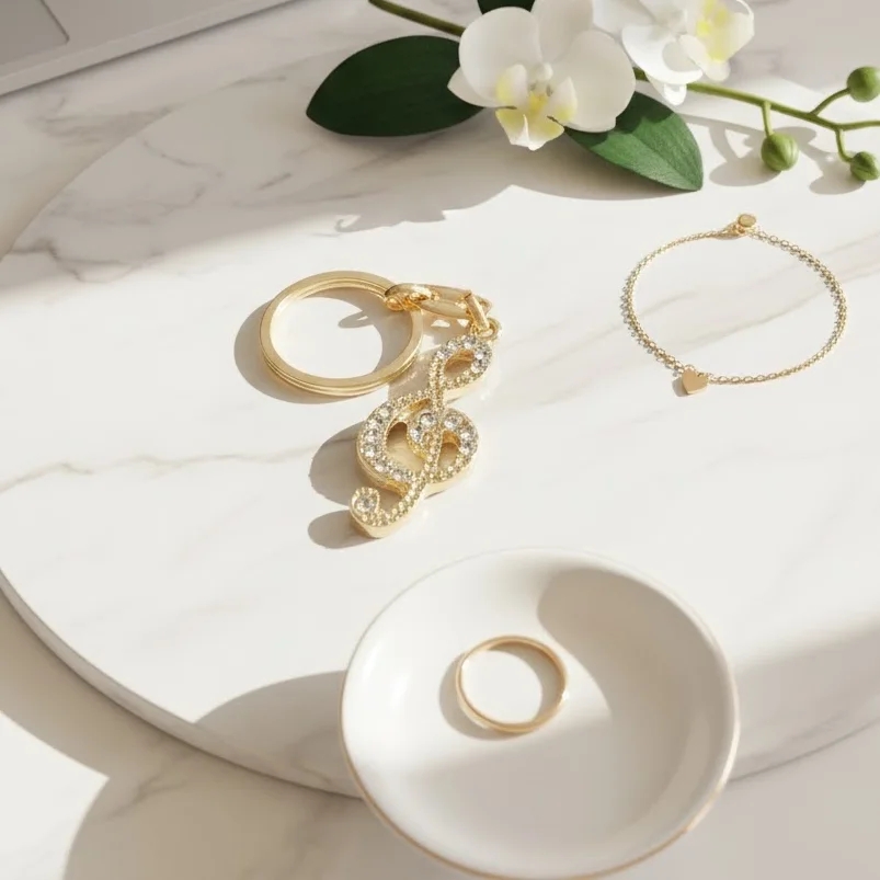 Altın Rengi Taşlı Sol Anahtarı Anahtarlık