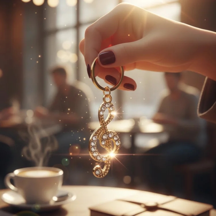 Altın Rengi Taşlı Sol Anahtarı Anahtarlık