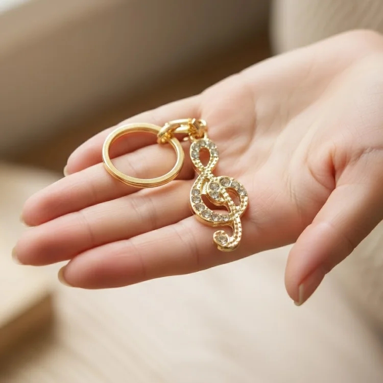 Altın Rengi Taşlı Sol Anahtarı Anahtarlık