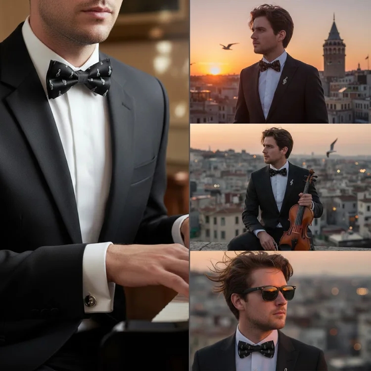 Sol Anahtarı Desenli Papyon