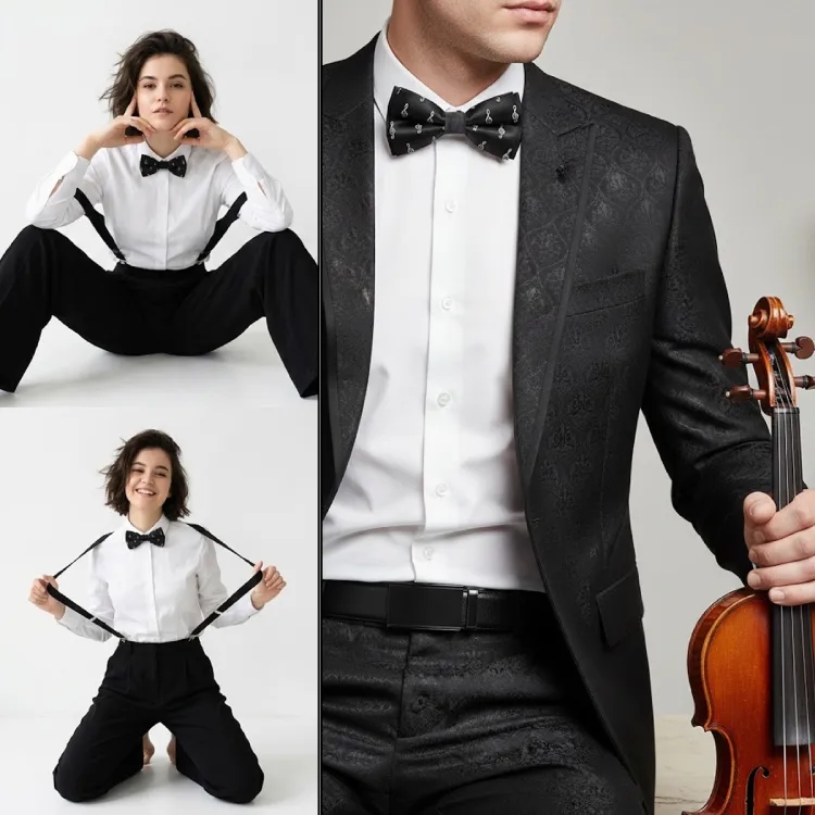 Sol Anahtarı Desenli Papyon