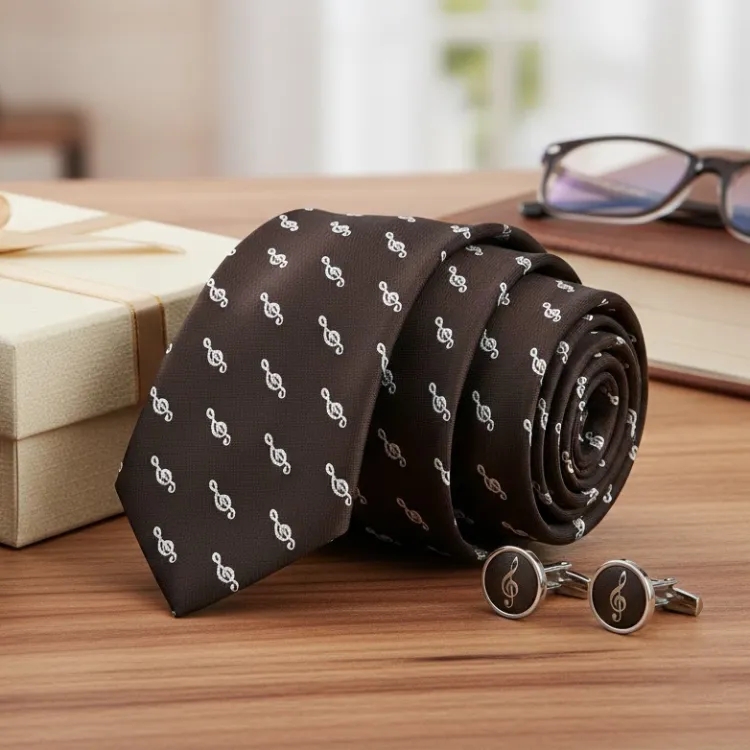 Sol Anahtarı Desenli Siyah Kravat