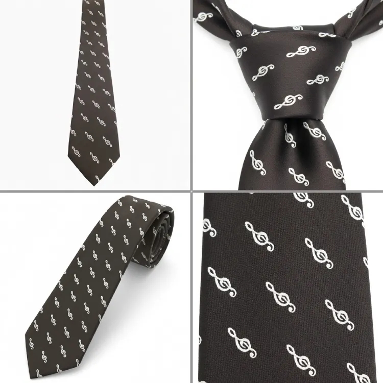 Sol Anahtarı Desenli Siyah Kravat