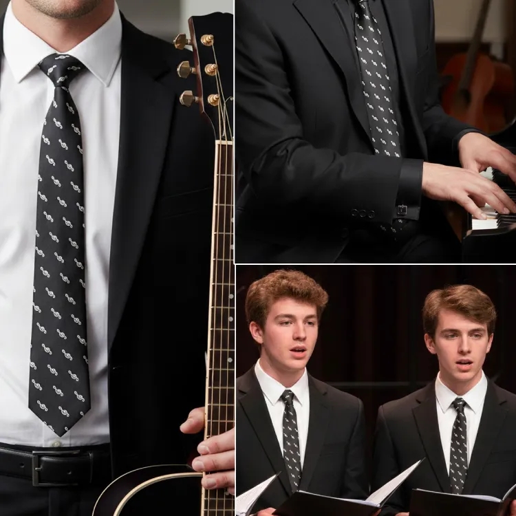 Sol Anahtarı Desenli Siyah Kravat