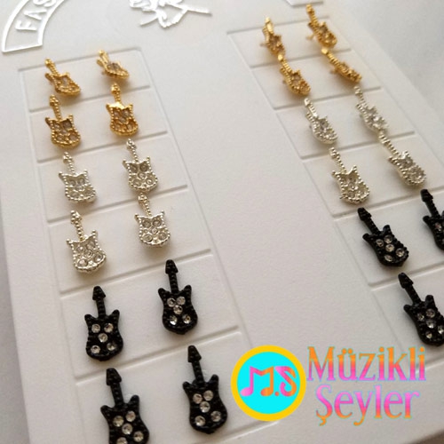 Taşlı Mini Gitar Küpeler