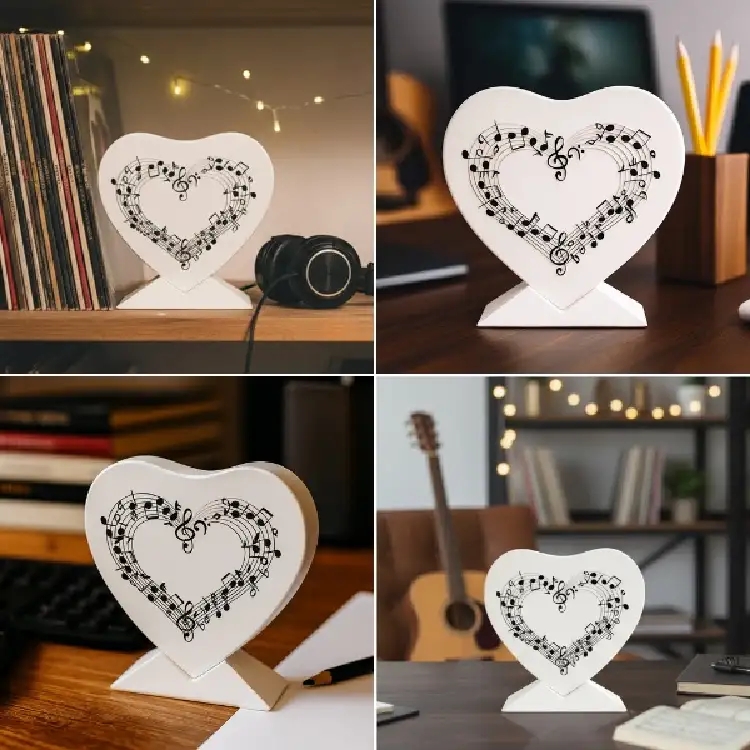 Kalp Şeklinde Özel Tasarım Notalı Dekoratif Figür